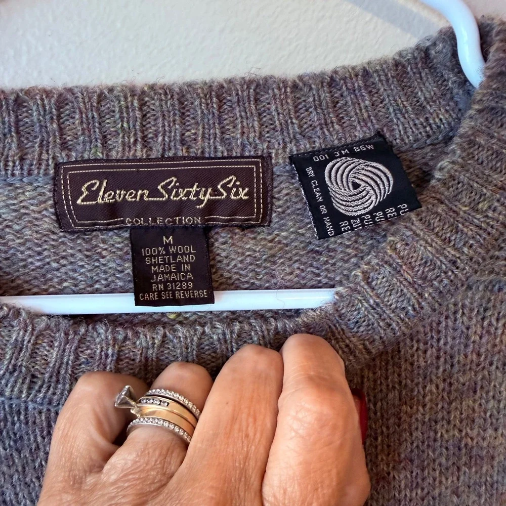 Eleven Sixty Six Mens 100% Shetland Wool Crew Neck Sweater Purple Heather M